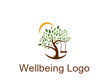 tree with swing and sun nature logo