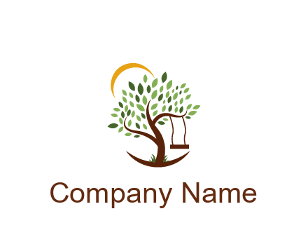 tree with swing and sun nature logo