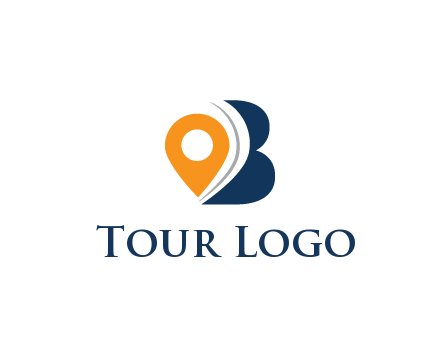 map pin with abstract letter B travel logo