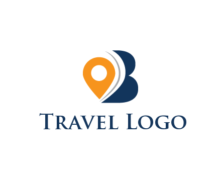 map pin with abstract letter B travel logo