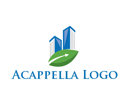 buildings with arrow in leaf real estate logo