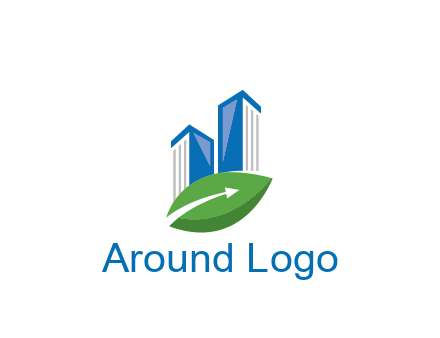 buildings with arrow in leaf real estate logo