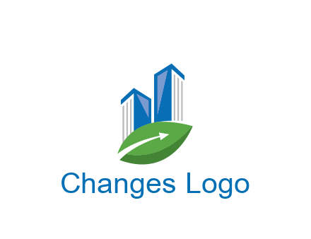 buildings with arrow in leaf real estate logo