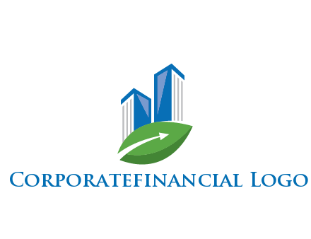 buildings with arrow in leaf real estate logo