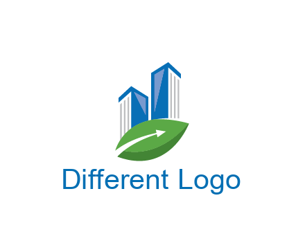 buildings with arrow in leaf real estate logo