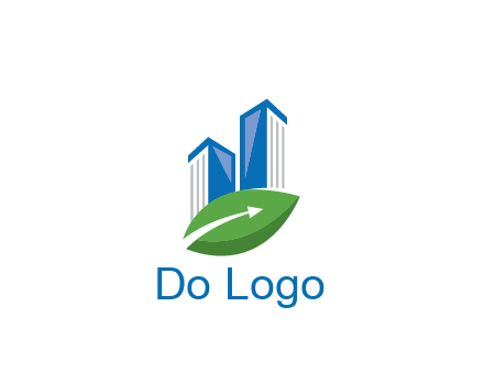 buildings with arrow in leaf real estate logo