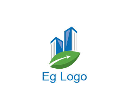 buildings with arrow in leaf real estate logo