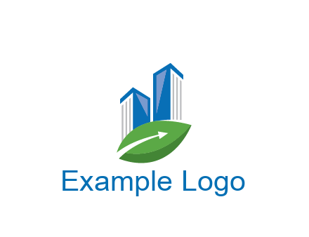 buildings with arrow in leaf real estate logo