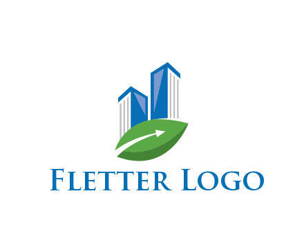 buildings with arrow in leaf real estate logo