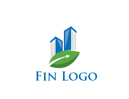 buildings with arrow in leaf real estate logo