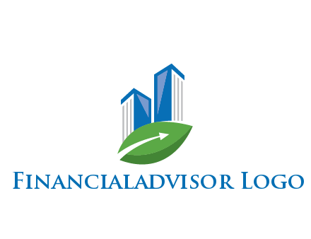 buildings with arrow in leaf real estate logo