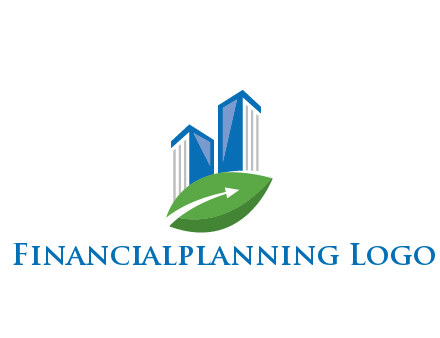 buildings with arrow in leaf real estate logo