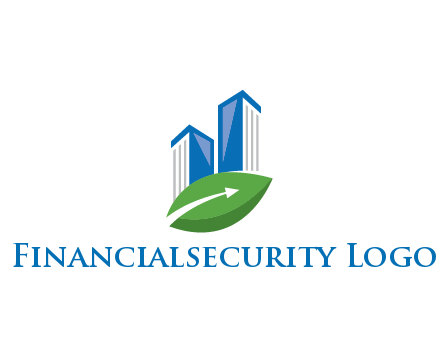 buildings with arrow in leaf real estate logo