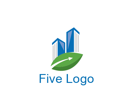 buildings with arrow in leaf real estate logo