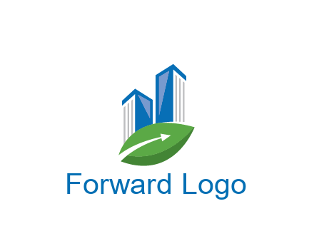 buildings with arrow in leaf real estate logo