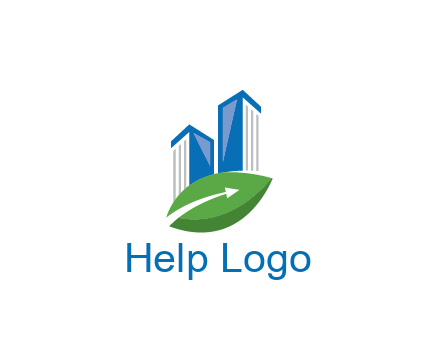 buildings with arrow in leaf real estate logo