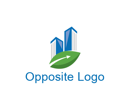 buildings with arrow in leaf real estate logo