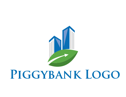 buildings with arrow in leaf real estate logo