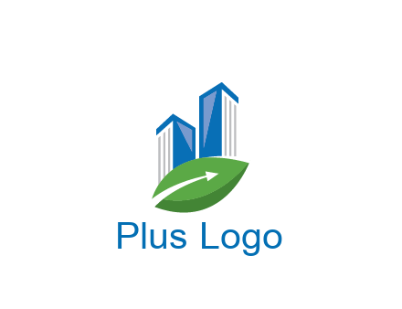 buildings with arrow in leaf real estate logo