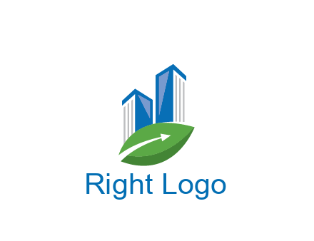 buildings with arrow in leaf real estate logo
