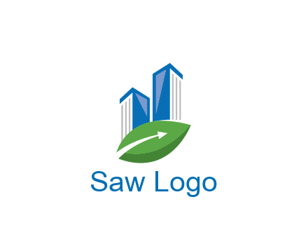 buildings with arrow in leaf real estate logo