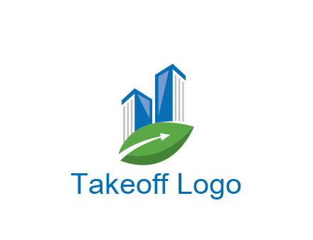 buildings with arrow in leaf real estate logo