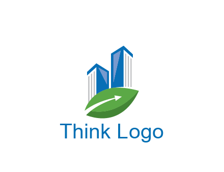 buildings with arrow in leaf real estate logo