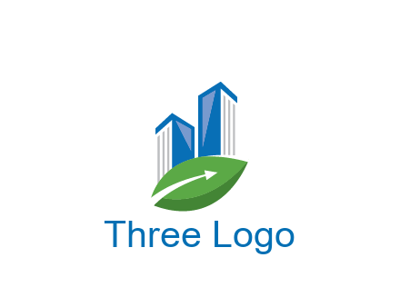buildings with arrow in leaf real estate logo