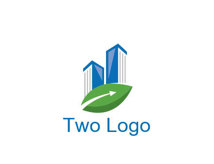 buildings with arrow in leaf real estate logo