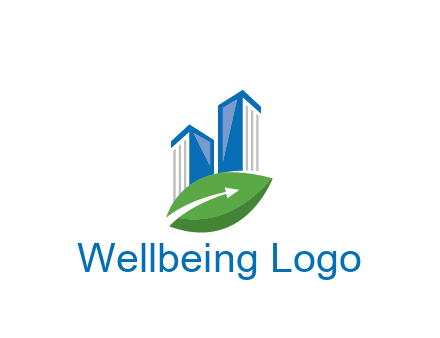 buildings with arrow in leaf real estate logo