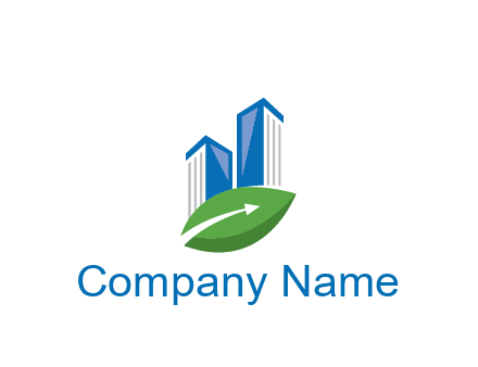 buildings with arrow in leaf real estate logo