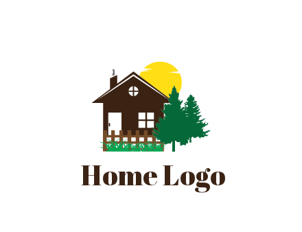 house with sun and trees housing logo