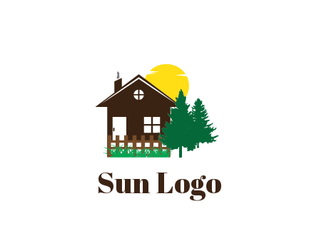 house with sun and trees housing logo