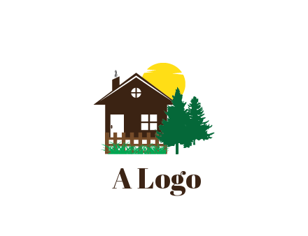 house with sun and trees housing logo
