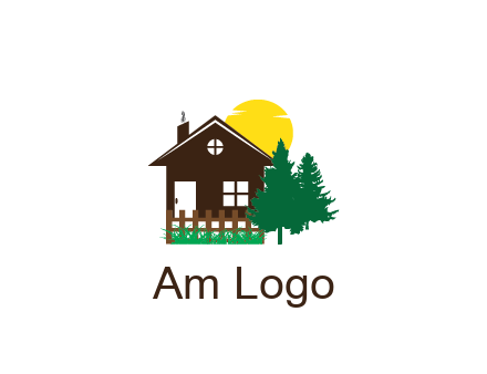 house with sun and trees housing logo