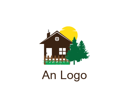 house with sun and trees housing logo