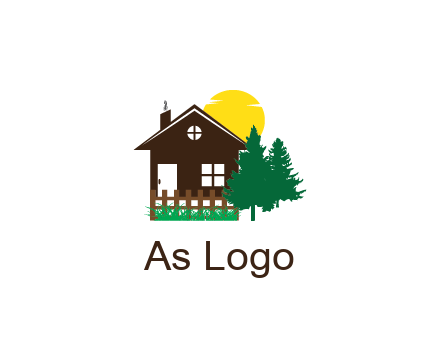 house with sun and trees housing logo