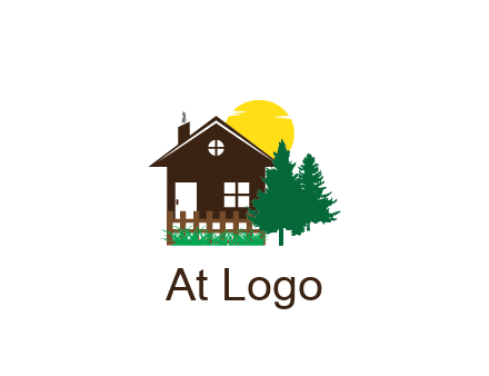 house with sun and trees housing logo