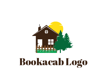 house with sun and trees housing logo