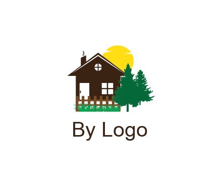 house with sun and trees housing logo