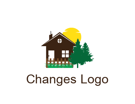 house with sun and trees housing logo