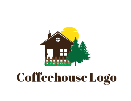 house with sun and trees housing logo