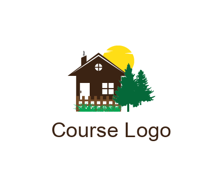 house with sun and trees housing logo