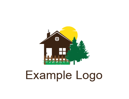 house with sun and trees housing logo