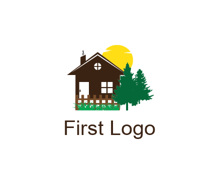 house with sun and trees housing logo