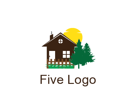 house with sun and trees housing logo