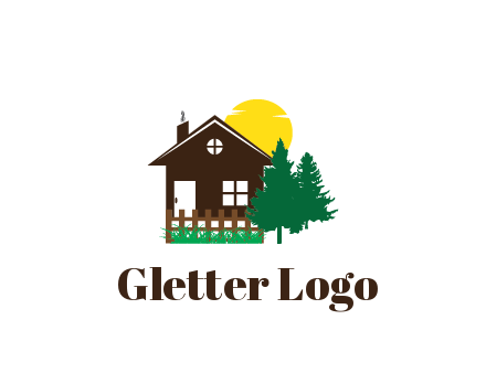 house with sun and trees housing logo
