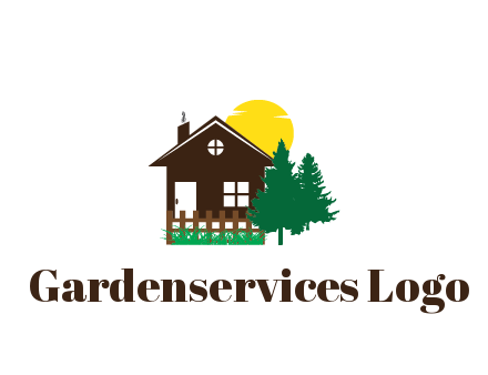 house with sun and trees housing logo