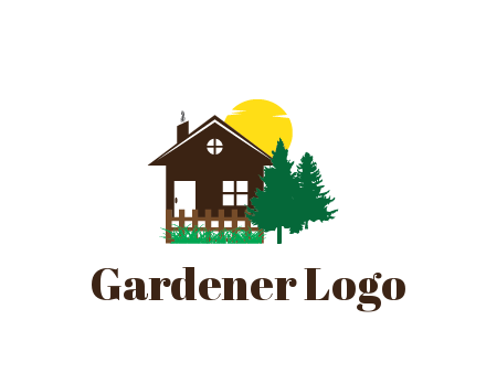 house with sun and trees housing logo