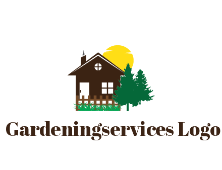 house with sun and trees housing logo